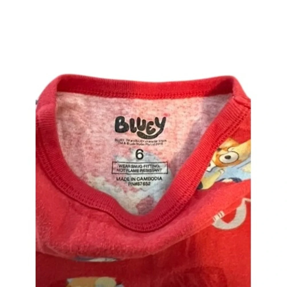 Bluey Bingo‎ Red Heart Cotton Pajama Set Long Sleeve Pants Size 6 RN 87652